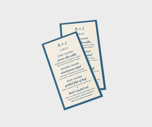 Wedding Dinner Menu Cards
